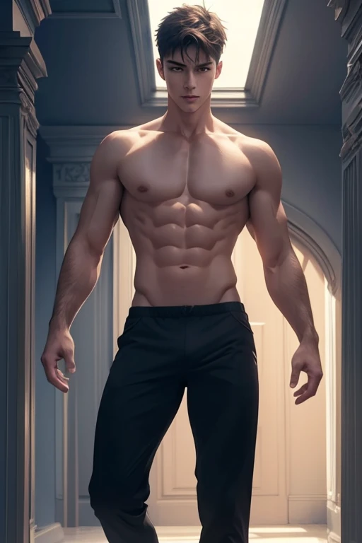 Full Body photorealistic create a boy slim very sexy fractal shirtless very handsome celestial ,8k uhd, model, dynamic pose, ultra lighiting 4k, warm light, detailed eye, detailed face