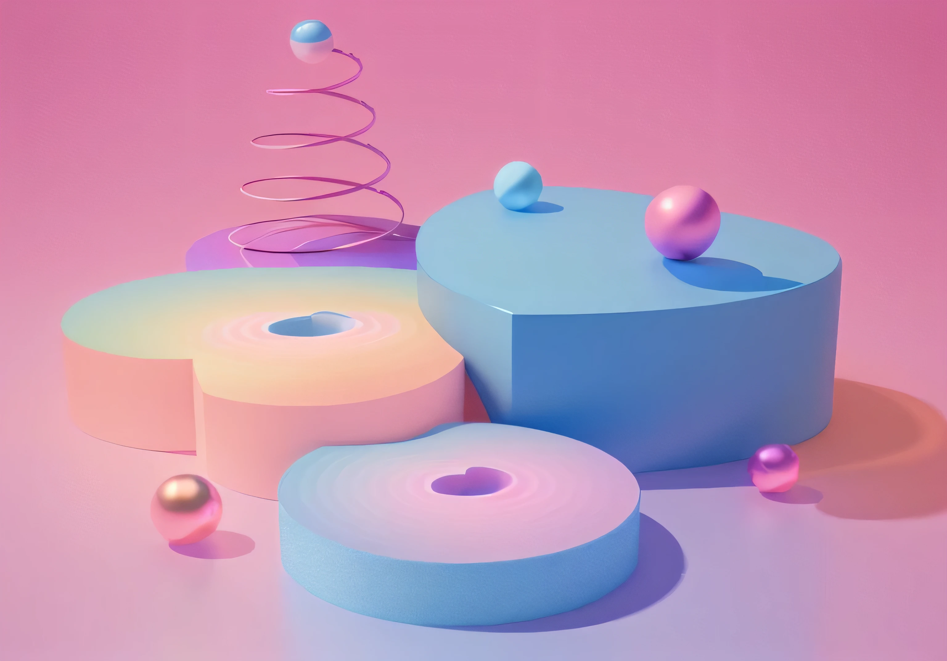 (best quality:1.4),(Best results:1.4),(Ultra-clear picture quality:1.4),(Ultra-sharp details:1.2),There are three heart-shaped boxes and a golden ball, Soft and colorful 3D, Cinema 4d colorful rendering, Playful composition, Cute 3d rendering, Loop 3D rendering, Cycles4d Rendering, Soft colors, Soft 3d rendering, stylized layered shapes, blue and pink, 3d illustration, Floating spheres and shapes, 3d illustration