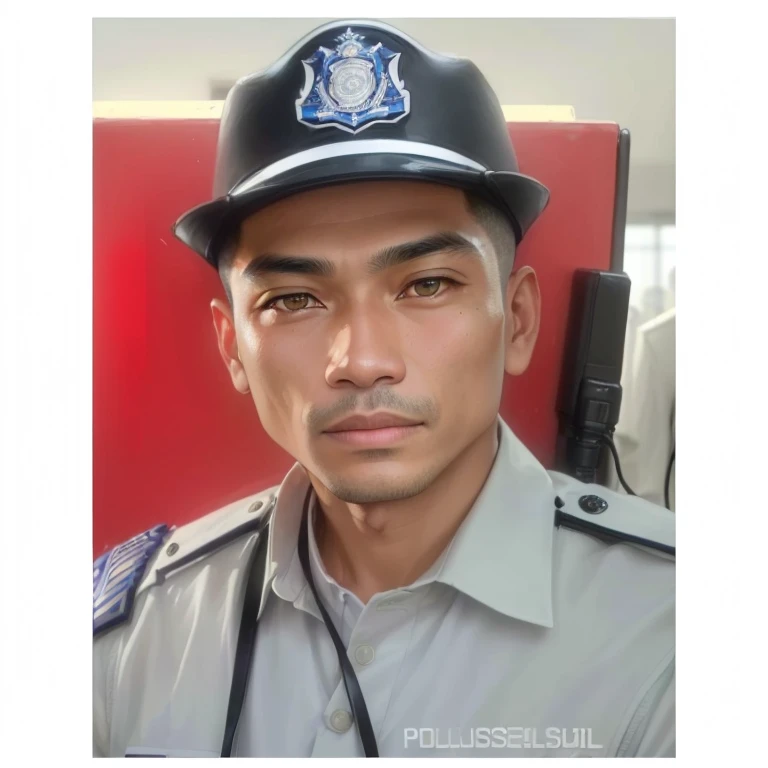 a close up of a man in a uniform with a camera, security agent, police officer, ismail, officer, potrait, andy worhol, with accurate face, sergeant, protrait, ramil sunga, in uniform, raden saleh, picture, police man!!, 18 old