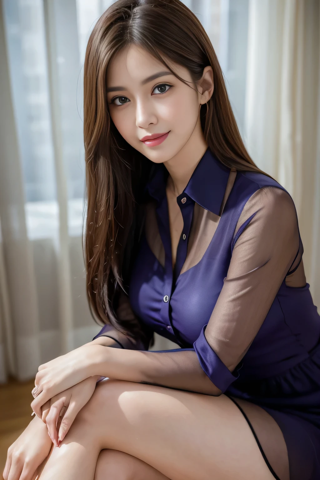 Tabletop, highest quality, shape, Very detailed, finely, High resolution, 8k wallpaper, perfect dynamic composition shape, Beautiful and detailed, Small breasts, Natural color lip, Random sexy poses,smile,Big cities、20-year-old girl、Midnight、Beautiful and dense face、Perfect and beautiful face,Big eyes、Actual photo（Best image quality）,long dress dress（Long sleeve/blouse）、cardigan、Shooting from above the knee（Bottom to Top）、