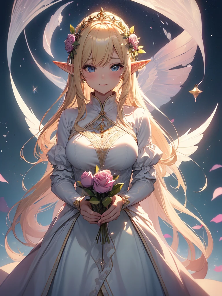 最high quality、1woman, ELF
NP: worst quality ,flower fractal art,
rule of thirds composition,
beautiful glow,
romanticism,
the most beautiful form of chaos, various colors, entangled flower, Particle,magical gentle light,smile,sexy,Image quality、masterpiece、elegantーポーズ、Beautiful Face、Super beautiful elf girl((22 year old office lady with big breasts、Bust 90,Beautiful long ironed hair、blonde、height: 165cm。、sexy、Spread your wings、Esbian、、high quality、、background((星nullスキー)))、ビジュアルart、Written boundary depth、、Elf Ears、Happy smile、穏やかなLight、elegant、ticker beautiful decorative、、magic、Light、 null、Beautiful tiara、、myth、、Pink Rose、A kind smile、wonderful、舞い散るflowerびら、Spectacular landscapes、Beautiful Landscape、magicのLight、Fantasy、flower、super REALITY、、Grow Fantasy、、mysteryのLight、、Elven Nation、、art、art,mystery,Ultra-high resolution,