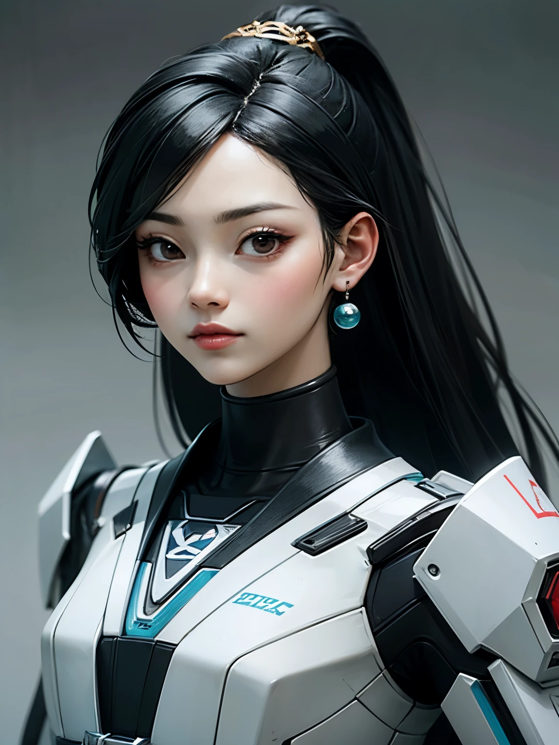 ((best quality)), ((masterpiece)), (detailed), perfect face. Black hair. Ulzzang. Asian girl. Black eyes. Mecha.