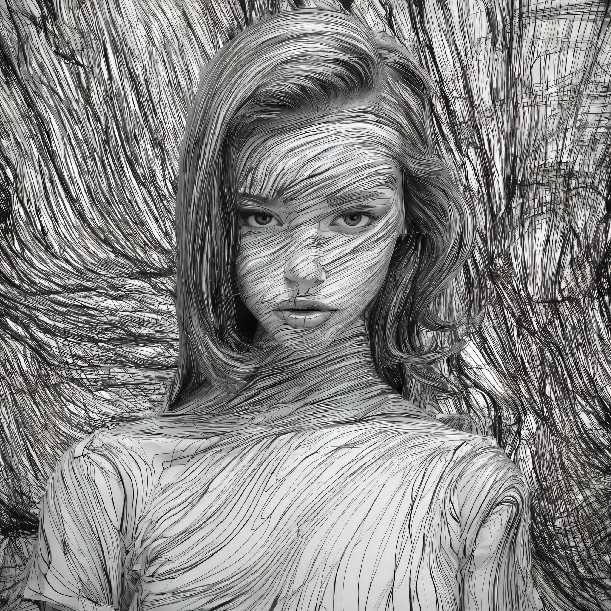 Portrait of a Girl, Black and white lines  