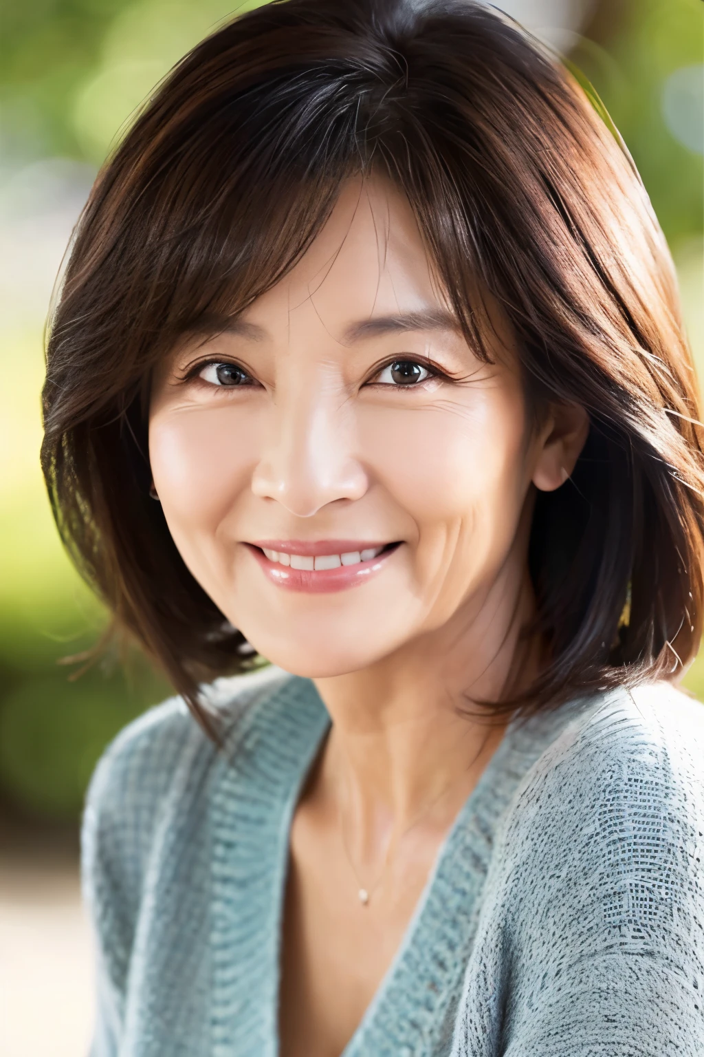 57 years old、smile、beautiful、Elegant adult attire、Shining eyes、stare、