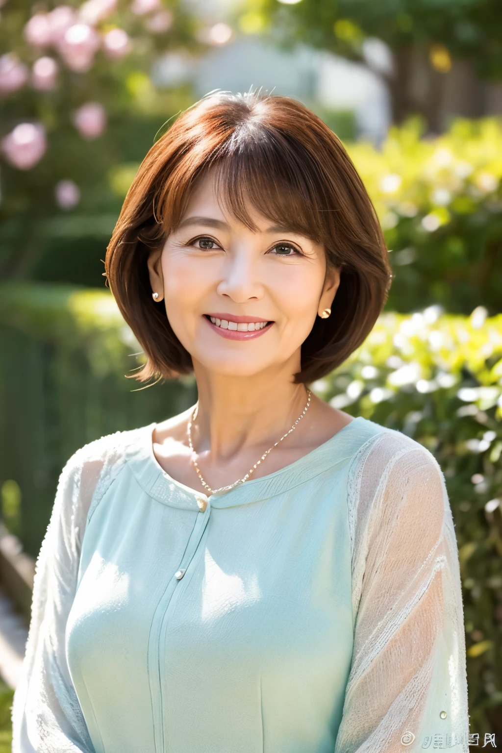 57 years old、smile、beautiful、Elegant adult attire、Shining eyes、stare、