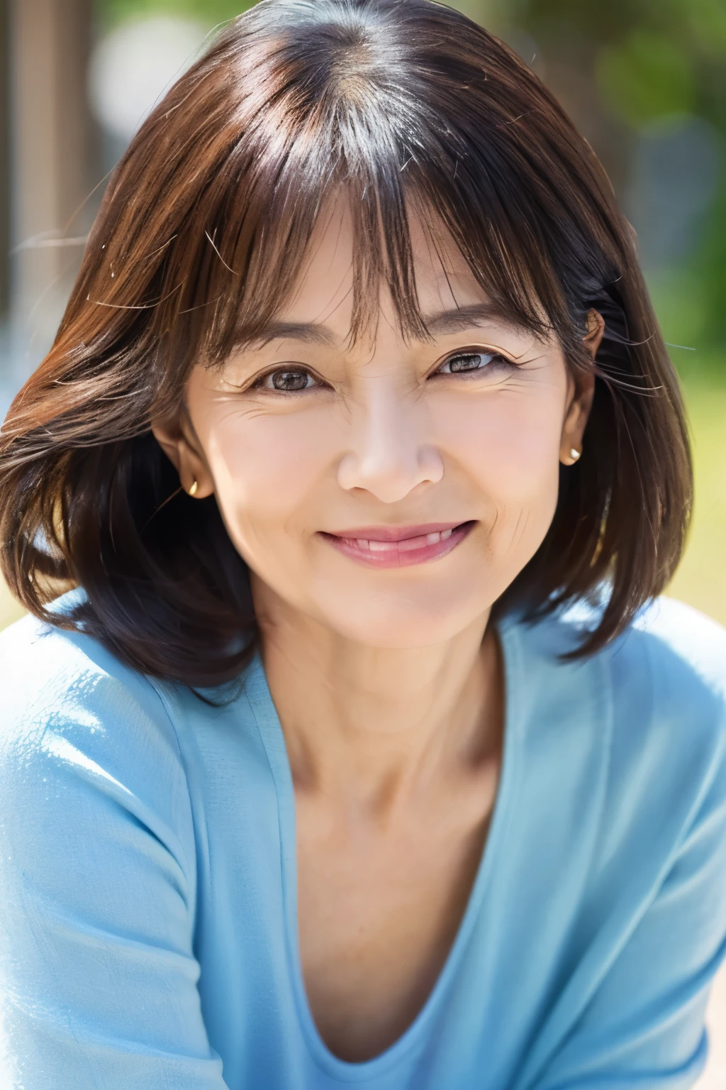 57 years old、smile、beautiful、Elegant adult attire、Shining eyes、stare、