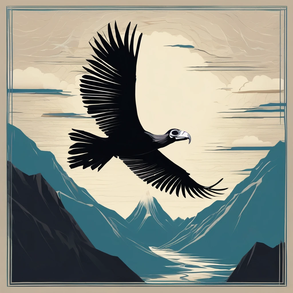 1970’s dark fantasy book cover paper art style drawing of an Andean condor taking off 
minimalist far perspective