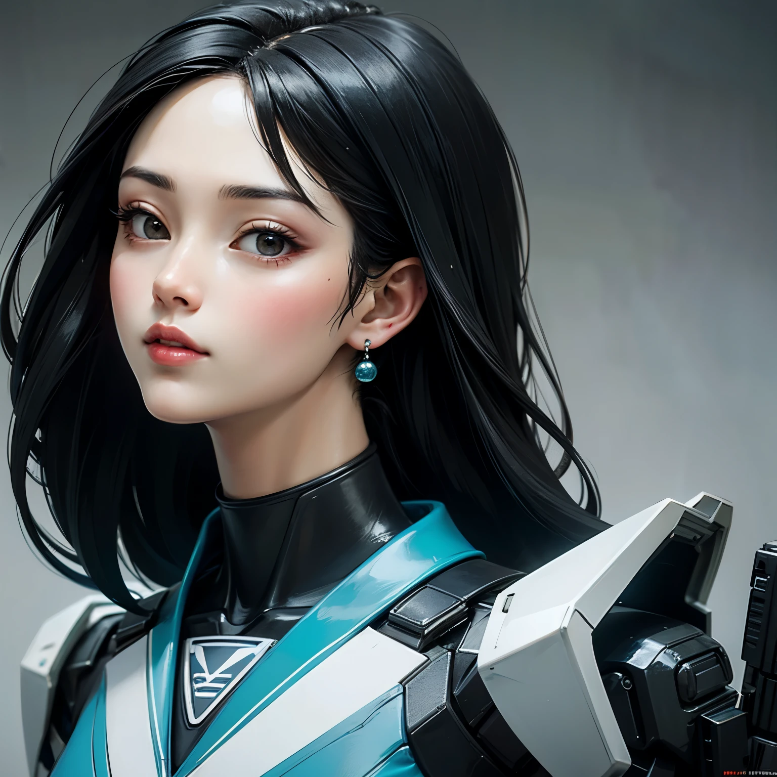 ((best quality)), ((masterpiece)), (detailed), perfect face. Black hair. Ulzzang. Asian girl. Black eyes. Mecha.