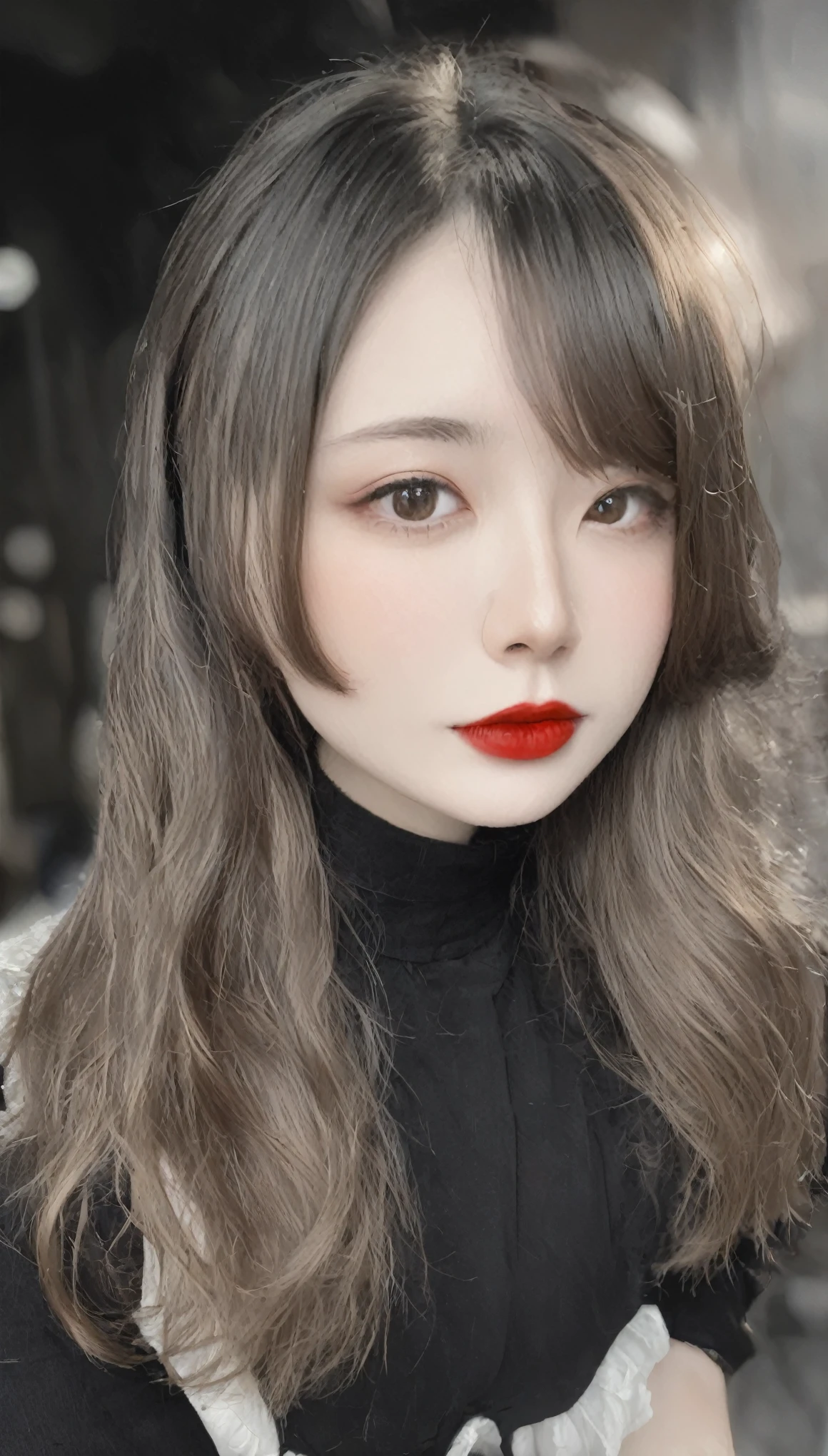 (((Black and white art:1.2、Black and white photography、RAW Photos、Film Grain)))、Cute Woman、Small Nose、((Fuller lips、Attractive red lips:1.3))、Attractive hairstyle、dress、highest quality、High resolution、High resolution、Cinema Lighting、Black and white photography、Professional Photographer