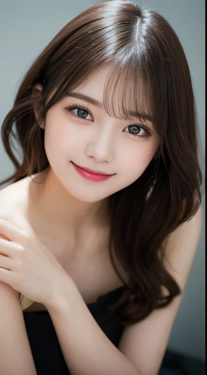 Tabletop, highest quality, shape, Very detailed, finely, High resolution, 8k wallpaper, 完璧なダイナミックな構shape, Beautiful and exquisite,ランダムなcute髪,,Natural color lip, Bold sexy pose,smile、20-year-old girl、cute、Looking into the camera,Always blur the background,Perfect and beautiful face,Slim face and figure,Big eyes、Putting on gal makeup,Small face,Shooting from below、smile,Blurred Background,Elegant feminine face、Cyberpunk Fashion、smile、Pose to please a man
