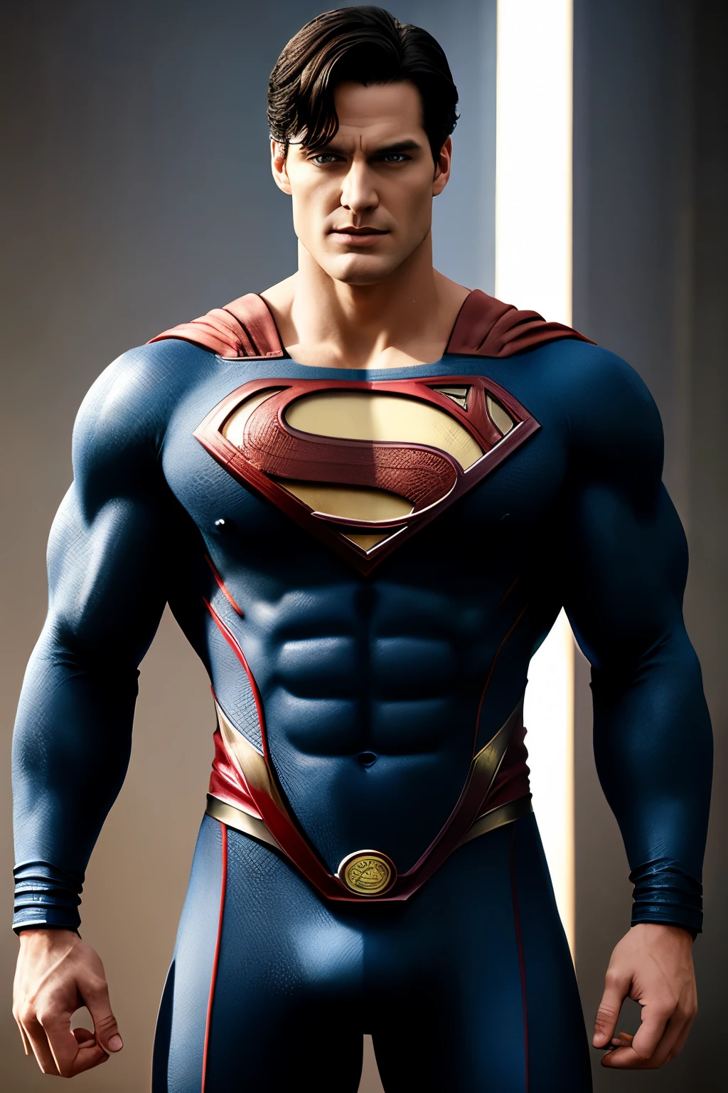 superman, adult, alone, chiseled jaw, muscular physique, looking at viewer, dark hair, bare chest, blue eyes, symbol on chest, full body, suit, realistic, heroic
a hyper-realistic image, a muscular superhero clad in the classic Superman suit, featuring a detailed symbol on the chest, his dark hair styled in a slightly messy manner, determined blue eyes shining with resolve, exposed bare chest emphasizing his well-defined musculature, the suit tight and fitting, realistic details showcasing the intricate fabric and stitching of the suit, a heroic pose as he looks directly at the viewer, giving off an aura of strength and