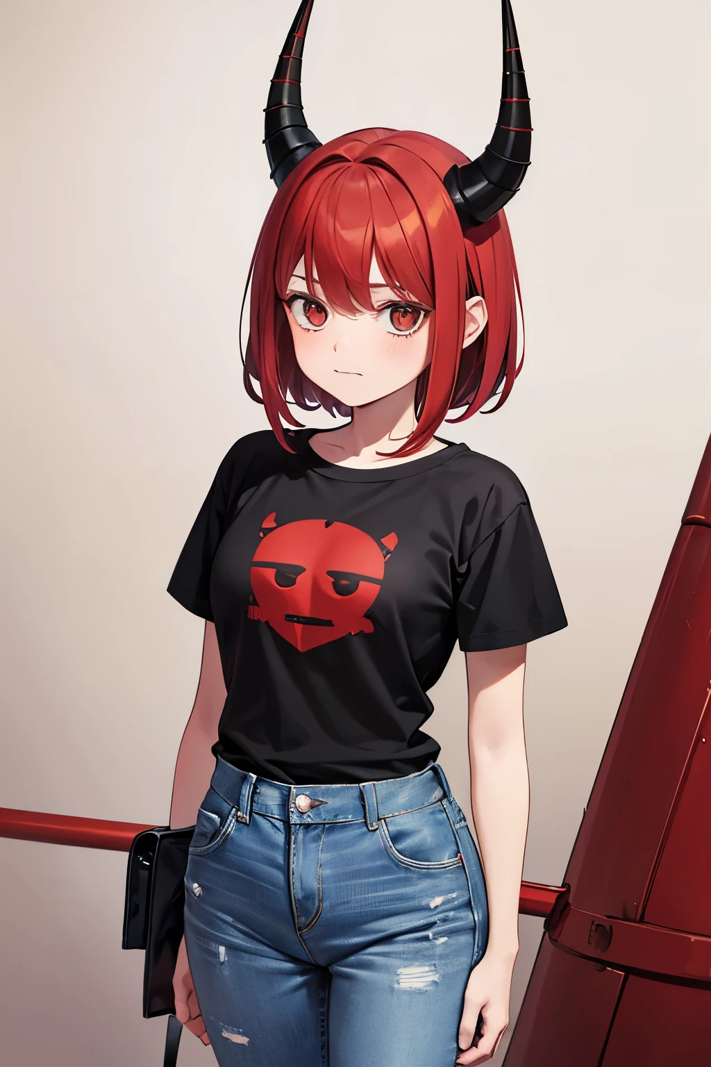 red hair,red This character is a teenage girl with horns that are 13.2 centimeters high and 1.28 centimeters thick. The horns are located on the upper left side of her head, showing remnants of her previous life as a Hollow helmet. Ella tiene corto, rojo y Fuego carmesí Her hair is short and reaches her shoulders. She has small breasts, approximately 2 and 1.5 centimeters high and 1.10 centimeters thick. She is 14 years old jeans and t-shirt (sudadera con capucha).eyes,bound and gagged
