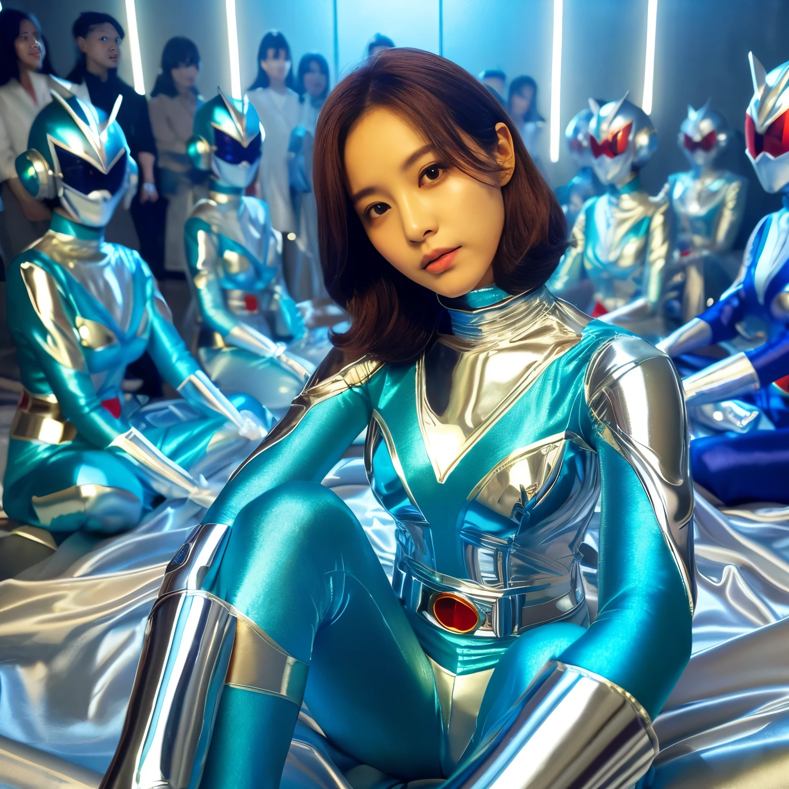 best image quality、Super high resolution、(realism:1.4)、Korean beauty star、The most beautiful KPOP star、horny face、Horny Korean makeup、erotic expression、A body that makes you want to touch it、erotic photos、((Realistic shiny satin fabric texture、High-gloss stretch satin fabric that is smooth and smooth to the touch.、The drape of the curved part of the shiny satin fabric、strong shiny costume、The smooth and beautiful quality and luster of the costumes、A shiny costume made of high-quality satin fabric with high density.、Smooth to the touch oil light liang ultra-class battleship skin coat COS、Super SentaiWomen&HeroineSuit、Texture of costumes that satin fetishists respond to、Thin, glossy stretch satin fabric)),8K photo quality