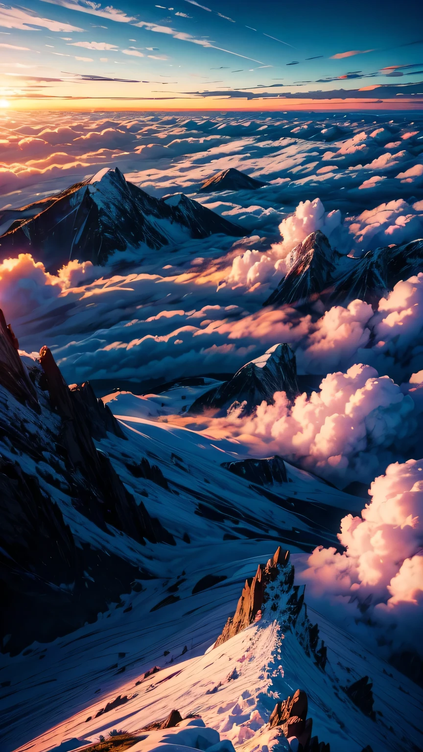 Looking down from the top of the mountain，Sea of Clouds，sunrise，8k