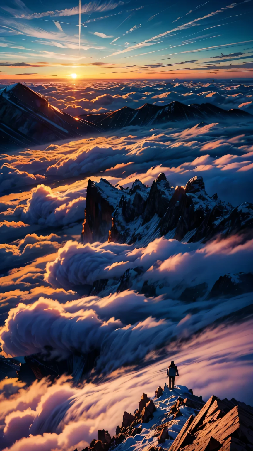 Looking down from the top of the mountain，Sea of Clouds，sunrise，8k