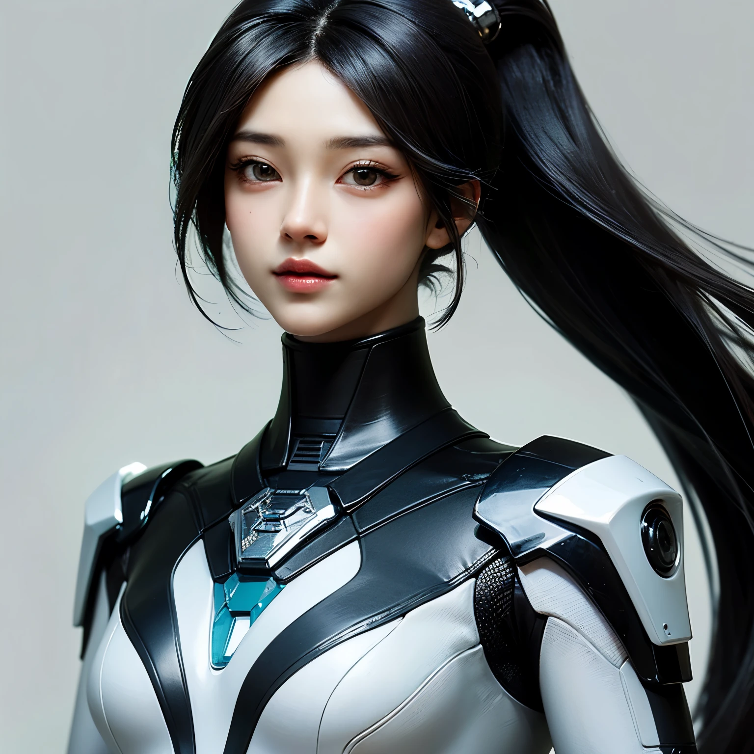 ((best quality)), ((masterpiece)), (detailed), perfect face. Black hair. Ulzzang. Asian girl. Black eyes. Mecha. 