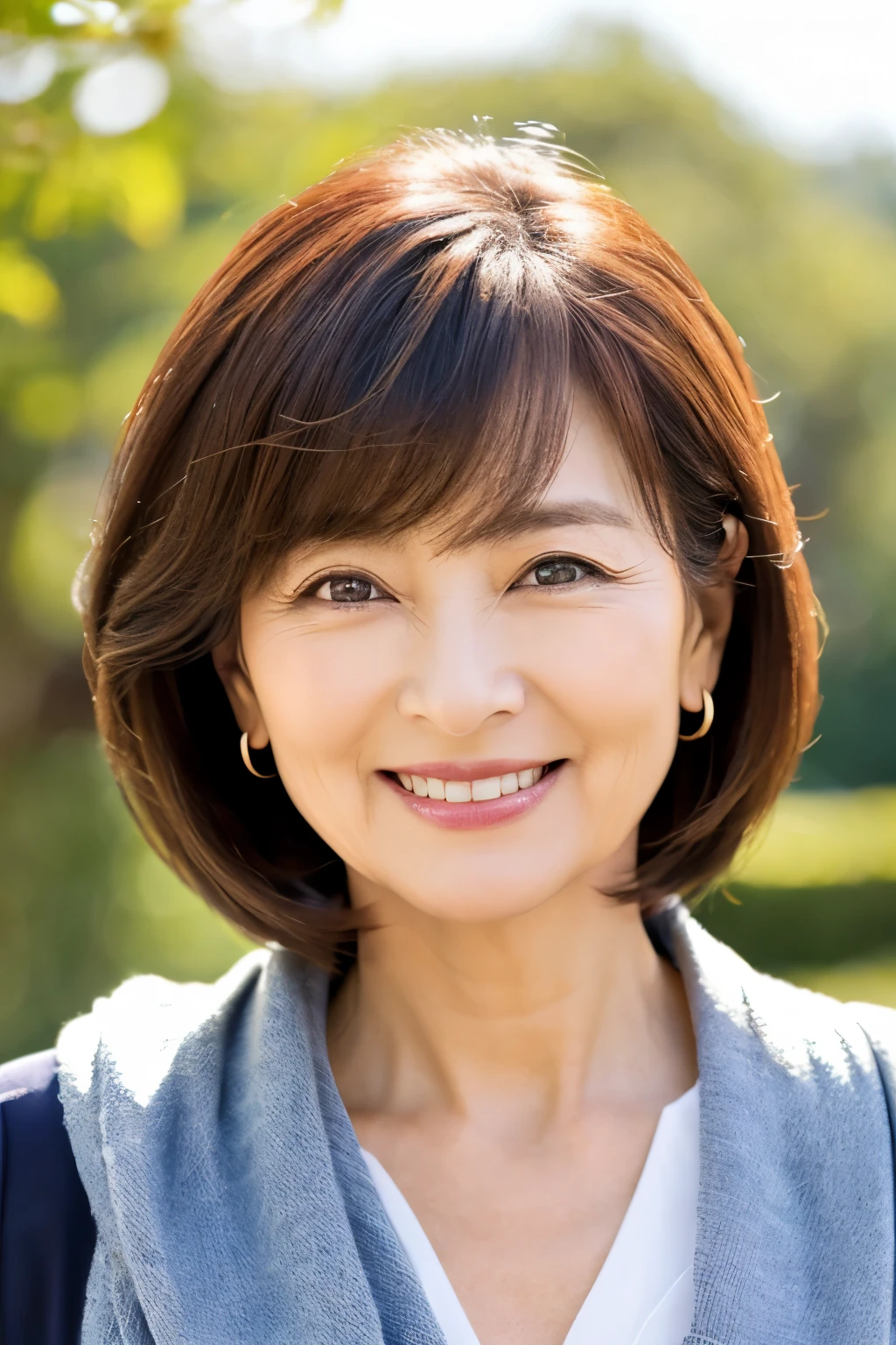 57 years old、smile、beautiful、Elegant adult attire、Shining eyes、stare、