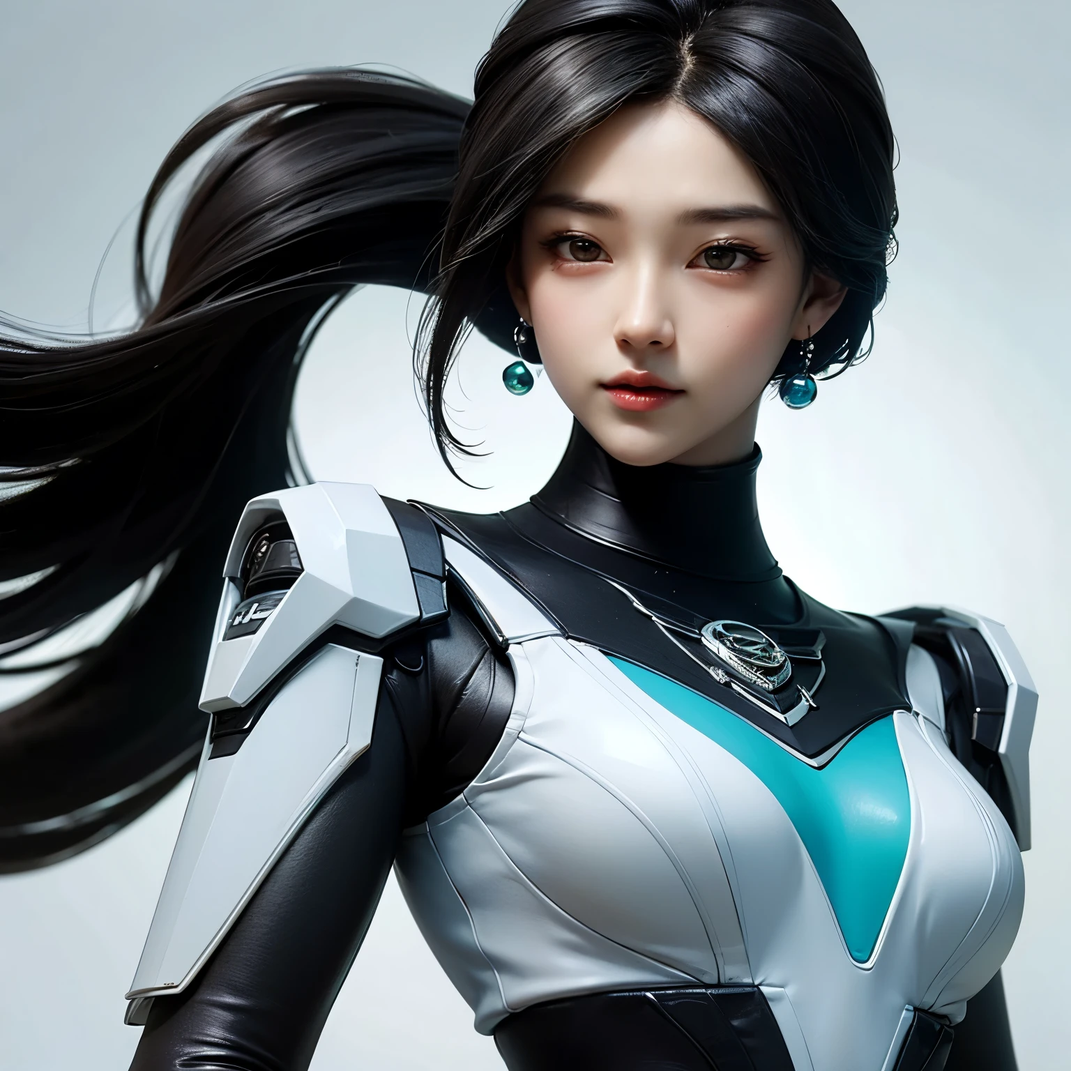 ((best quality)), ((masterpiece)), (detailed), perfect face. Black hair. Ulzzang. Asian girl. Black eyes. Mecha. 