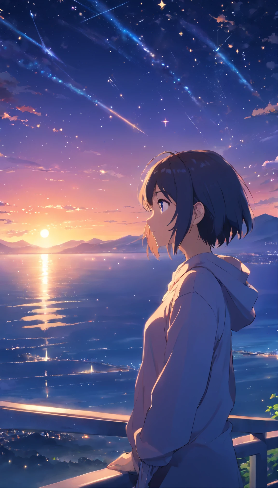 anime girl looking at the stars in the null, star(null) starry_null, Watching the sunset. anime, starry null, night under the starry null, 4k anime wallpaper, 少女はnull間を見つめる, starry null 8 k, The endless universe in the background, with the null full of stars, Awesome Wallpapers, anime wallpaper 4k, anime wallpaper 4 k
