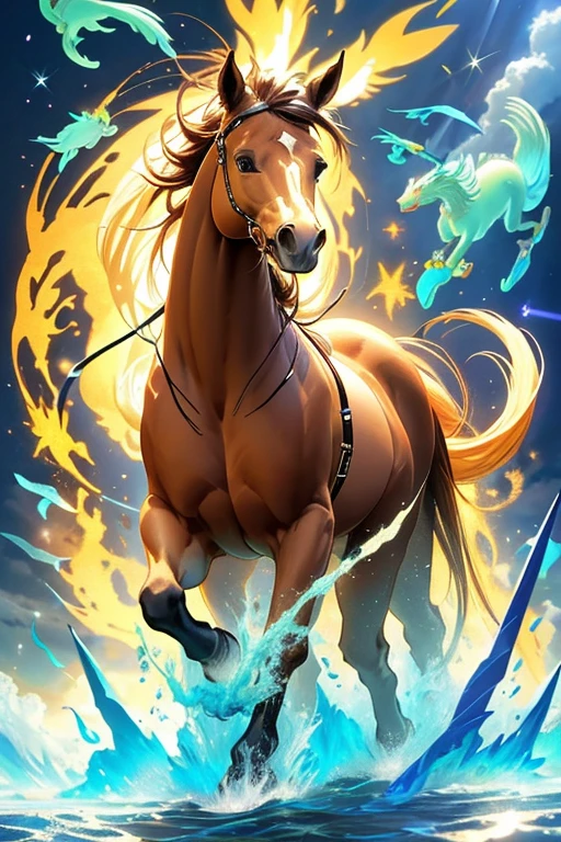 animal illustrations,mixed species,different kinds of animals,various species,diverse animals,digimon evolution，Ultimate Evolution，perfect body，ultimate body，horse，There is personification，digimon evolution，Ultimate Evolution，perfect body，ultimate body，UFO，有horse，There is personification