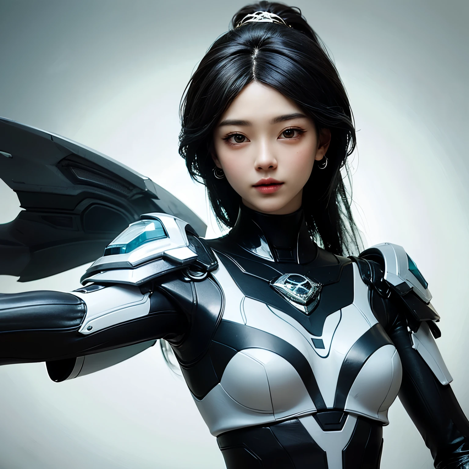 ((best quality)), ((masterpiece)), (detailed), perfect face. Black hair. Ulzzang. Asian girl. Black eyes. Mecha. 