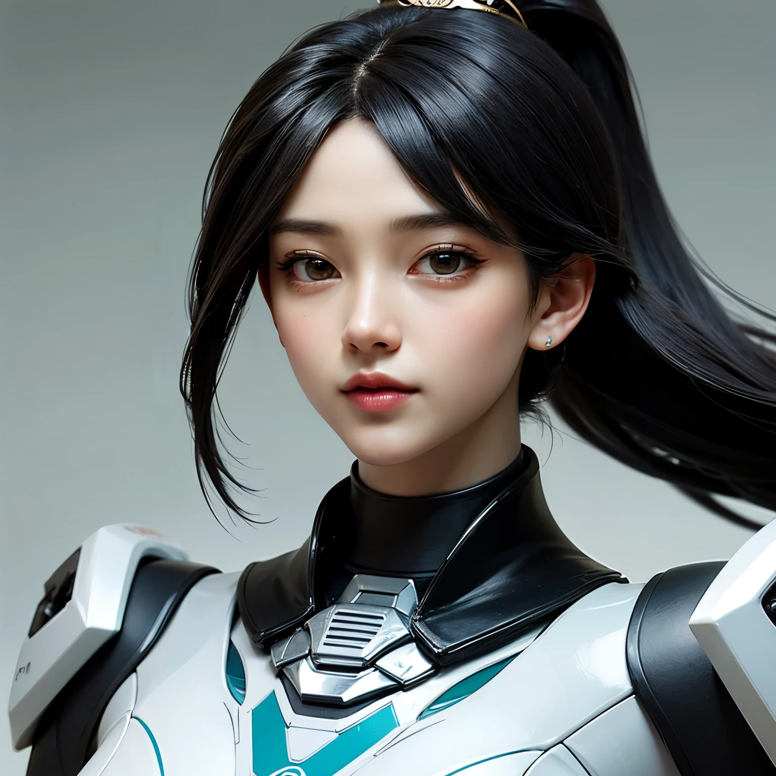 ((best quality)), ((masterpiece)), (detailed), perfect face. Black hair. Ulzzang. Asian girl. Black eyes. Mecha. 