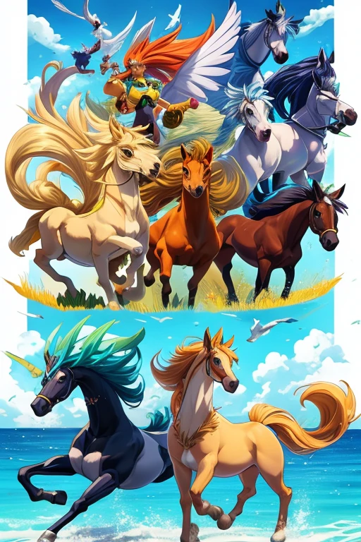 animal illustrations,mixed species,different kinds of animals,various species,diverse animals,digimon evolution，Ultimate Evolution，perfect body，ultimate body，horse，There is personification，digimon evolution，Ultimate Evolution，perfect body，ultimate body，UFO，有horse，There is personification