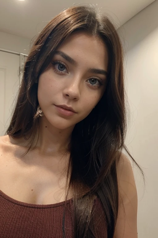 1 chica en, edad 21, Solo, pelo largo, Colosal , cuerpo completo vestido rojo pelo negro, Ojos azul, , cara realista