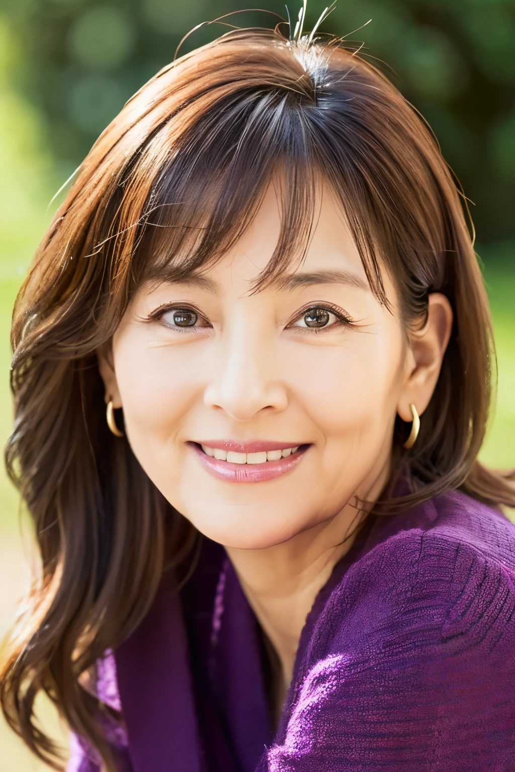 57 years old、smile、beautiful、Elegant adult attire、Shining eyes、stare、
