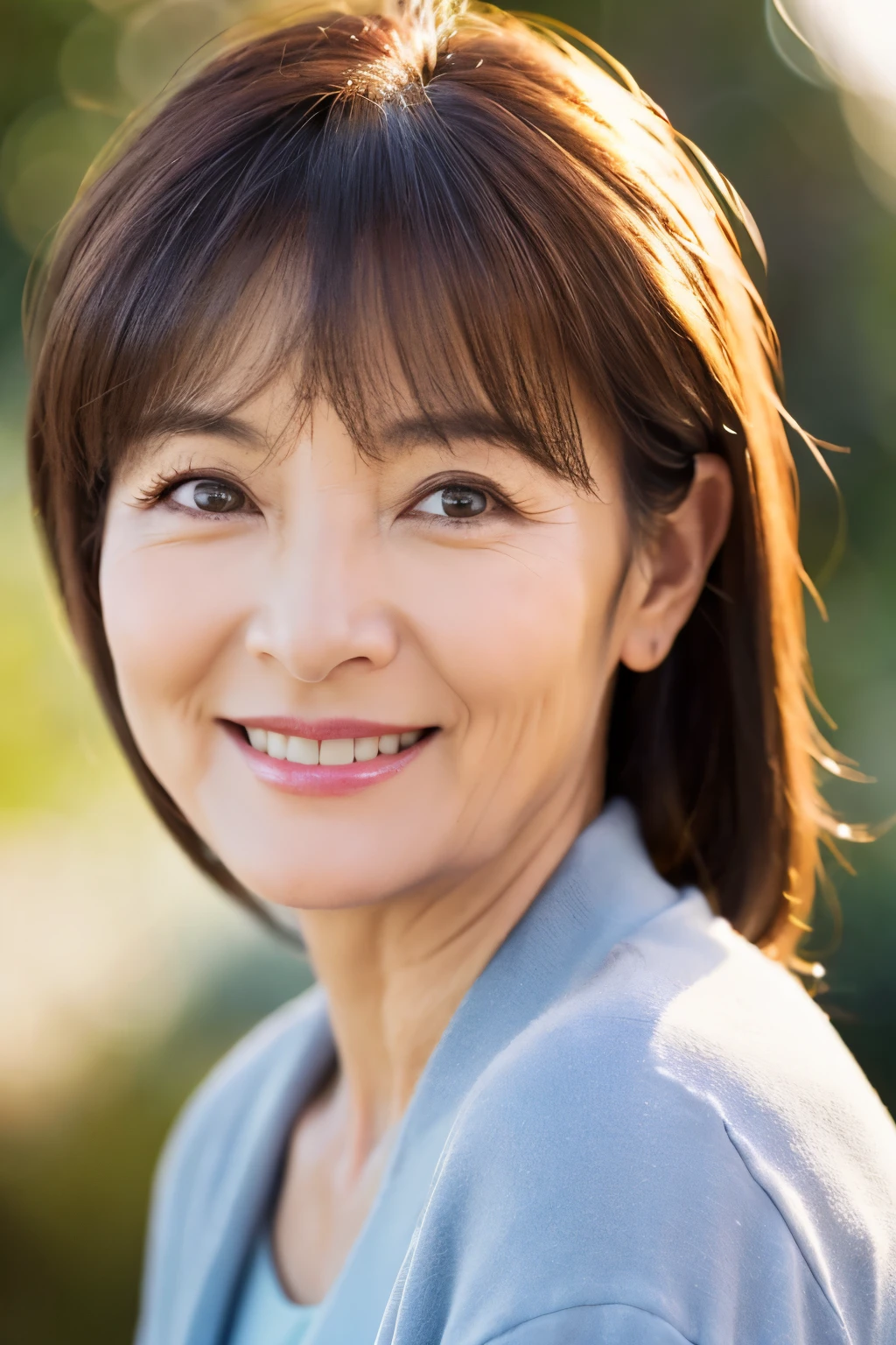 (masterpiece:1.4),(Female, 67 years old:1.4),(facial wrinkles 1.2),smile,Long Wavy Hair,