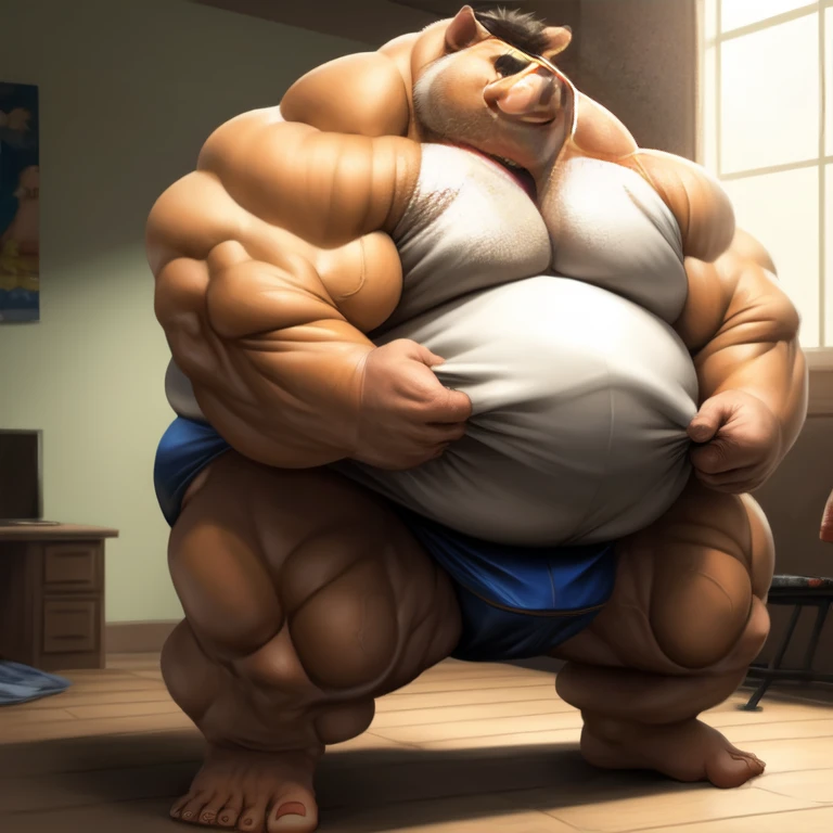 ((Masterpiece)),((Hight quality)),((Hught Detailed)),((Realistic,)) Anime Artistic masterpiece art, Concept anime art, Obese Nerd Pig, He is very Obese and very muscular beast, He wants to train and get bigger and stronger to become a huge sumo wrestler,