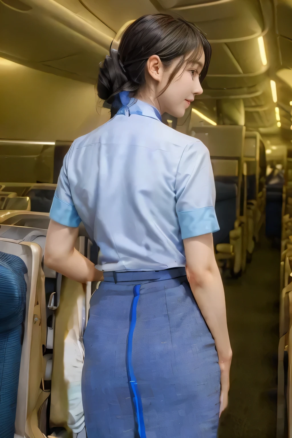 （Realistic style wearing the ANA cabincrew uniform）、（ANA cabincrew uniform）、（Short sleeve light blue blouse）、（ANA cabincrew uniform with blue line on the back skirt ）