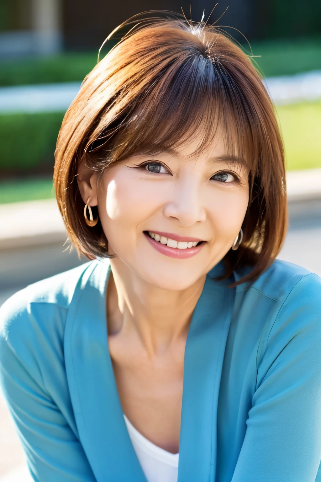 57 years old、smile、beautiful、Elegant adult attire、Shining eyes、stare、