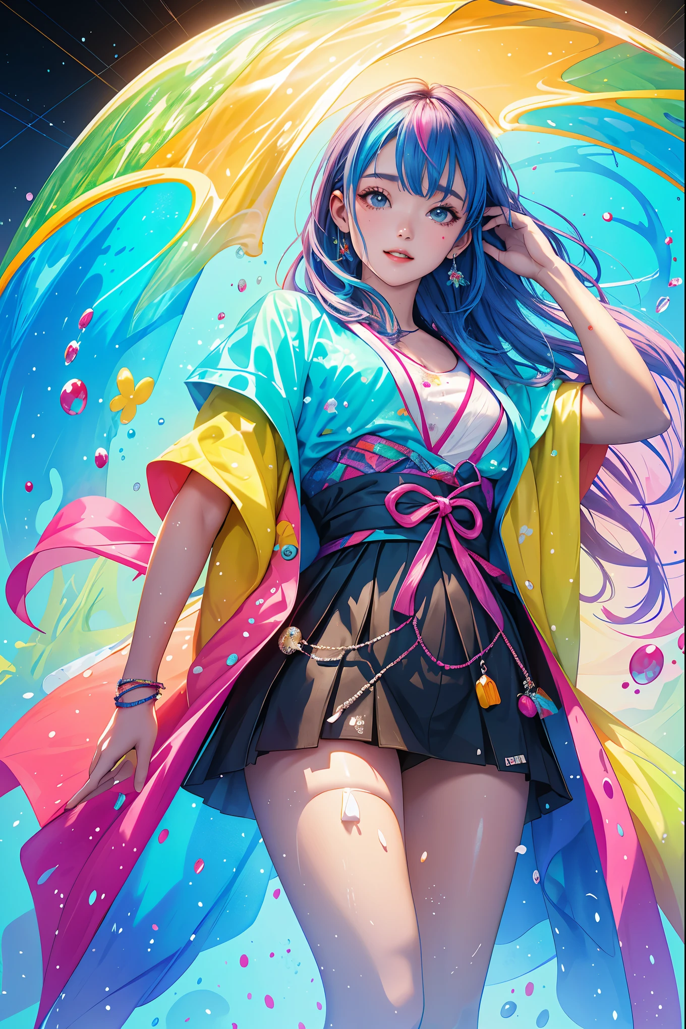((1 girl)), colorful, Dot, colorfulなペイント, Splash Paint, liquid, fog, Bright colors, matrix, hologram, Confused, detailed, 非常にdetailed, 非常にdetailed, Complex, masterpiece, 8k，khd，8K resolution，masterpiece