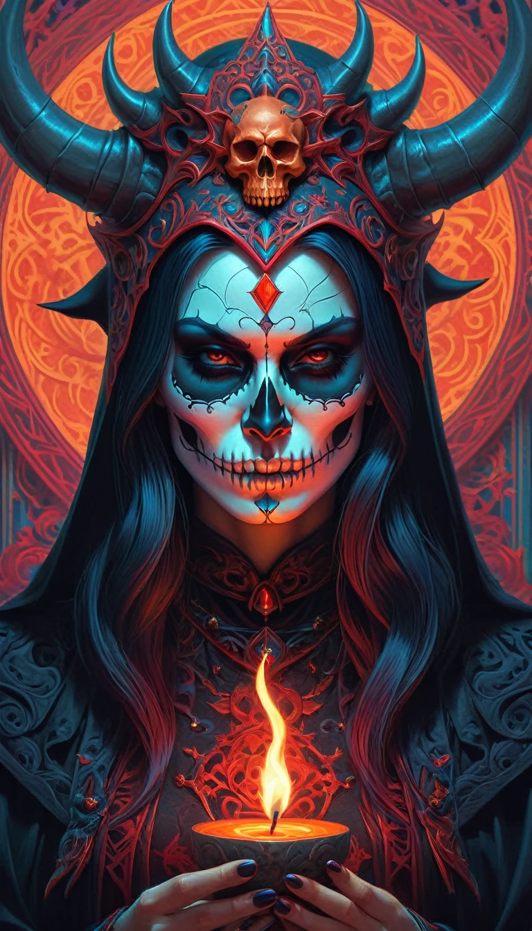 Skull demon sorcerer Concept art portrait by Casey Weldon, Olga Kvasha, Miho Hirano, hyperdetailed intricately detailed gothic art trending on Artstation triadic colors Unreal Engine 5 detailed matte painting, deep color, fantastical, intricate detail, splash screen, complementary colors, fantasy concept art, gothic deviantart masterpiece, tattoo art