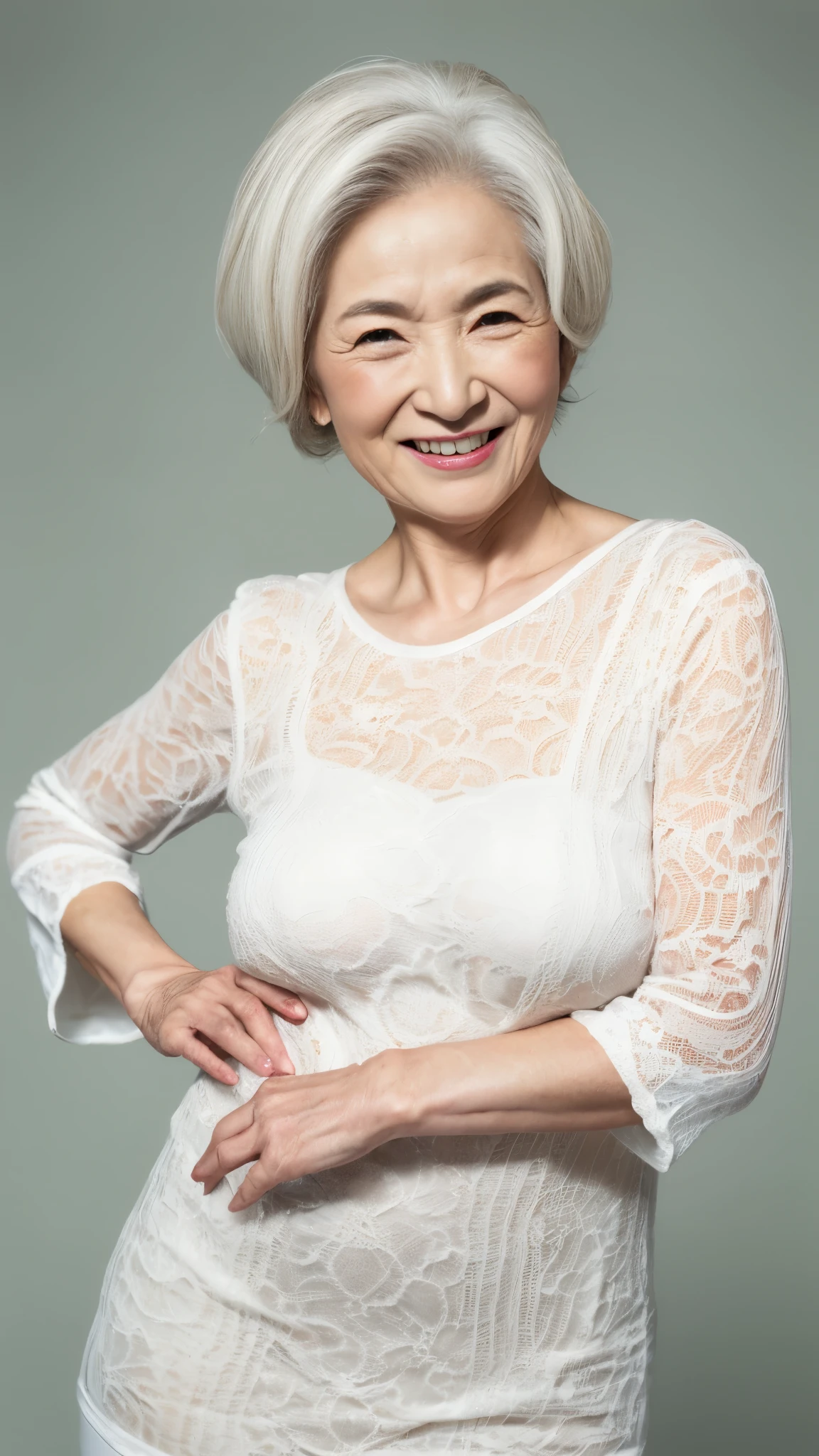 Auntie, ((Fractal Art)), (((masterpiece))), 8k, Clear images, (((alone))), (((Asian Beauty))), Pure white background, Gray Hair, Lower your arms, Refreshing early summer outfit, gravure, Alluring, ((Elderly mature woman with an old face)), Depict lips accurately,Red lips, Flashy makeup, (((alone))), (((Perfect Anatomy))), Elderly, Pure white background, gravure, Upright posture, smile, ((Obscene)), From the chest up, highest quality, Very detailed, Realistic, Very detailed細なスキン, (Mature Woman), (positive), 100 years old, Huge breasts, Mature politician, Glamour, sexy, Pure white skin, Comfortable clothing,