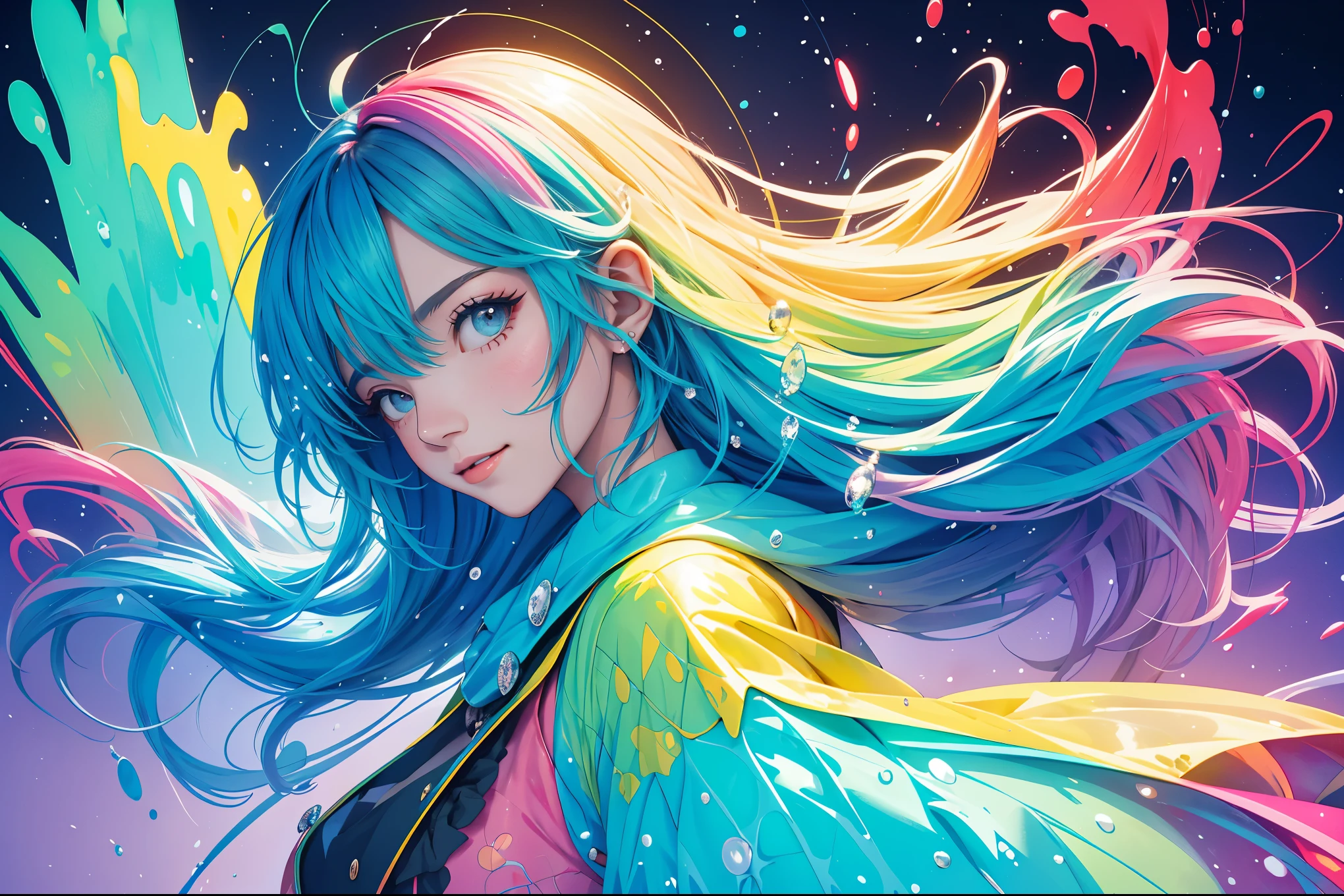 ((1 girl)), colorful, Dot, colorfulなペイント, Splash Paint, liquid, fog, Bright colors, matrix, hologram, Confused, detailed, 非常にdetailed, 非常にdetailed, Complex, masterpiece, 8k,khd,8K resolution,masterpiece