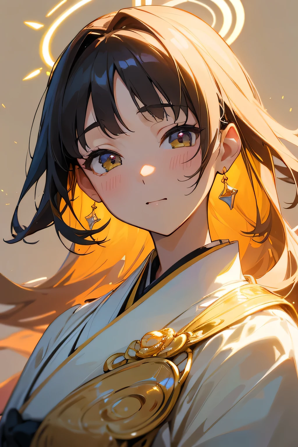 (Masterpiece 1.5)、Hyper Quality、Hyper Detail、Perfect drawing、1 girl、Black Hair、Droopy eyes、cute、Beautiful gold kimono、(Gorgeous gold kimono)、(((A giant transparent ball with gloss)))、((Kimono with gloss))、3D、16K Illustration、((clearface))、High resolution、Nice background、(((Beautiful background)))、(((Detail view)))、Perfect beautiful girl、(((Perfect photo) )))、Sparkling、Gloss、Gorgeous、gold、gold、Golden Jade、dazzling、Gorgeous hair accessories、luxury、Front shot、Japanese Goddess、front、Portrait、looking at the camera、Halo、Real、ID photo