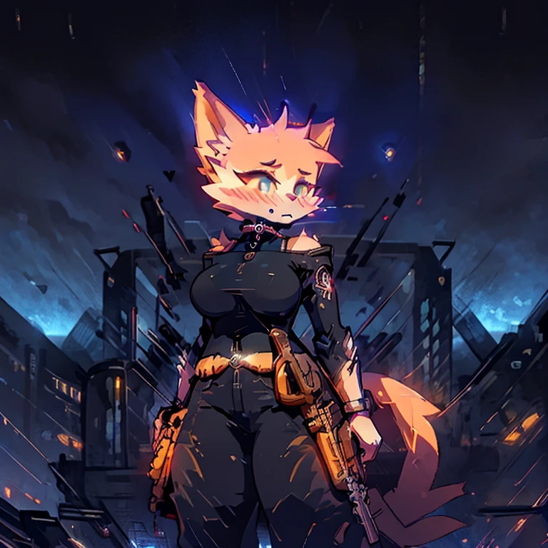 any outfit, any pose, any fur color, any fur pattern, any eye color, and pupil color and shape, ruined and abandoned city, looking at user, any view, any place, full body, massive breasts and hips, undersized outfit, armed or unarmed, doing anything, adult, full face blush, glowing eyes, any weapon, athletic, headphones [any color], ammo belt, night, rooftop or ground, any expression, doing anythings, fluffy tail, massive butt, outfit tearing, rooftops, choker, 3girls, any time of day or night, futuristic, looking at user