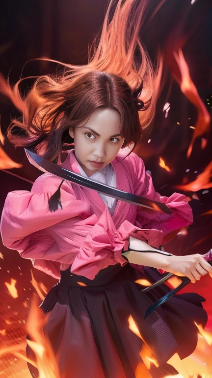 A girl in pink clothes holds a sword in her hands, You Tsuko, You Tsuko-chan, Demon Slayer rui fanart, Demon Slayer artstyle, Official anime original image, Official Art, Official Artwork, Demon Slayer, Ayaka Genshin Impact, Tanjiro the Gate, Demon Slayer: Kimetsu no Yaiba, Anime Cover, high detailed Official Artwork