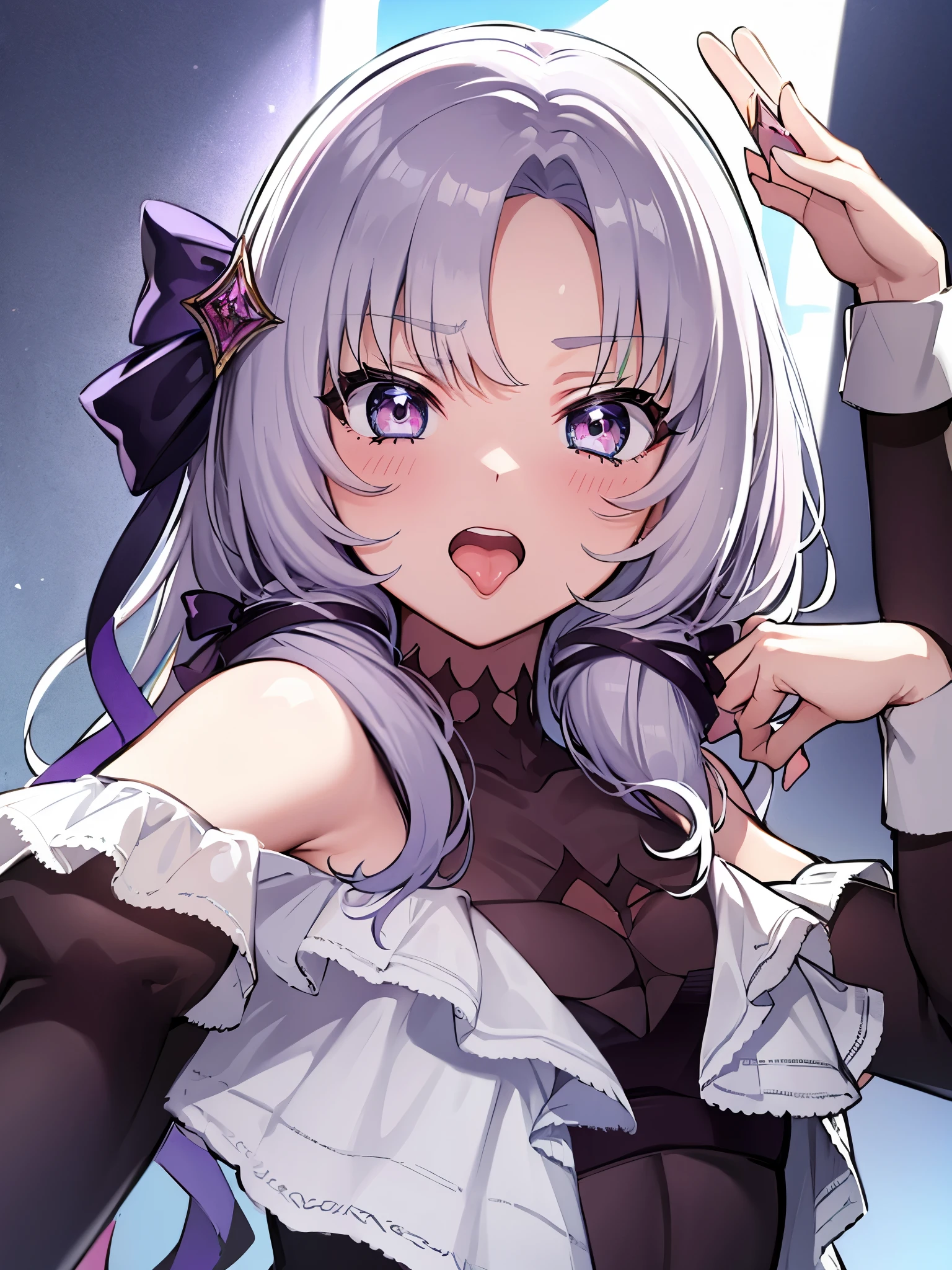 (masterpiece), highest quality, Expressive eyes, Perfect Face, Open your mouth, cum on tongue, Cum in mouth, tongue, tongue out, short hair, blush, smile, Ahegao, Medium chest, short hair, , blush, Sweat