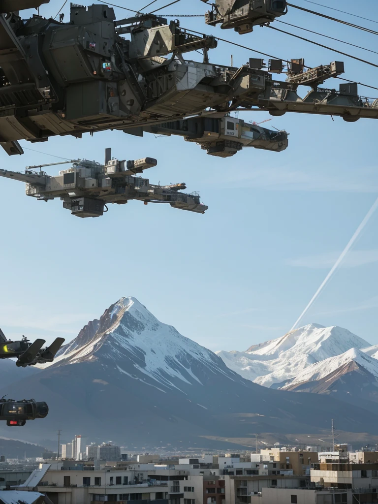 Amidst the chaos, hovering neon sattellites with sleek, angular designs patrol the skies. Their laser beams crisscross the air, casting eerie glows on the wounded parasite. These sattellites are the last remnants of a once-advanced civilization, now reduced to mere guardians of a dying world.