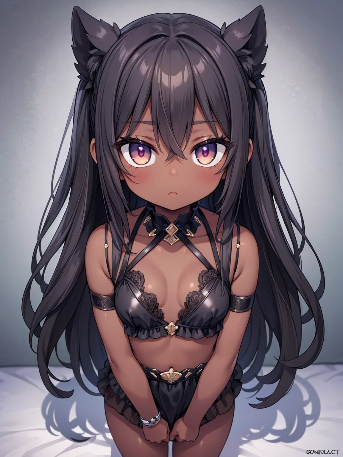 (masterpiece), best quality, highly detailed faces, (SHARP details), 4k, highly detailed, expressive eyes, SHARP detail expressive eyes, (SHARP detail perfect face), ((dark skin)), long hair, ((young girl)), ((flat chest)), ( girl), child-prostitute, standing, full body shot, presenting body,