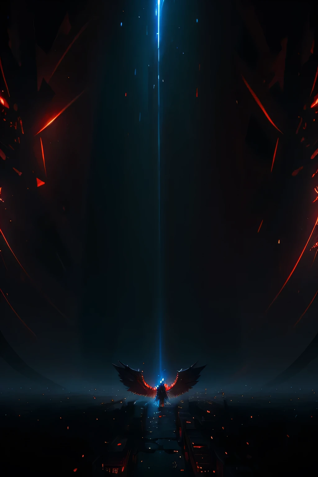 Anime Style Masterpiece, 8K Resolution, (Impeccable Detail: 1.3), Rerendered for Maximum Clarity, Epic Scene of an Angel Hugging a Demon, Sparkles Filling the Air, Full Body Shot, Intense Lighting that Highlights Every Facet of the Characters, Angel Adorned with Wings of Purest White, Demon with Scales that Glow with a Sinister Red, Aura of Holy and Dark Energy Swirling around Them, Detailed Background featuring a Celestial City in Ruins and a Dark, Sultry Abyss, Intricate Volumetric Lighting, Highly Det