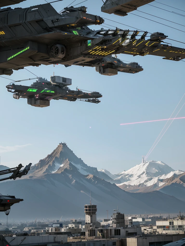 Amidst the chaos, hovering neon sattellites with sleek, angular designs patrol the skies. Their laser beams crisscross the air, casting eerie glows on the wounded parasite. These sattellites are the last remnants of a once-advanced civilization, now reduced to mere guardians of a dying world.