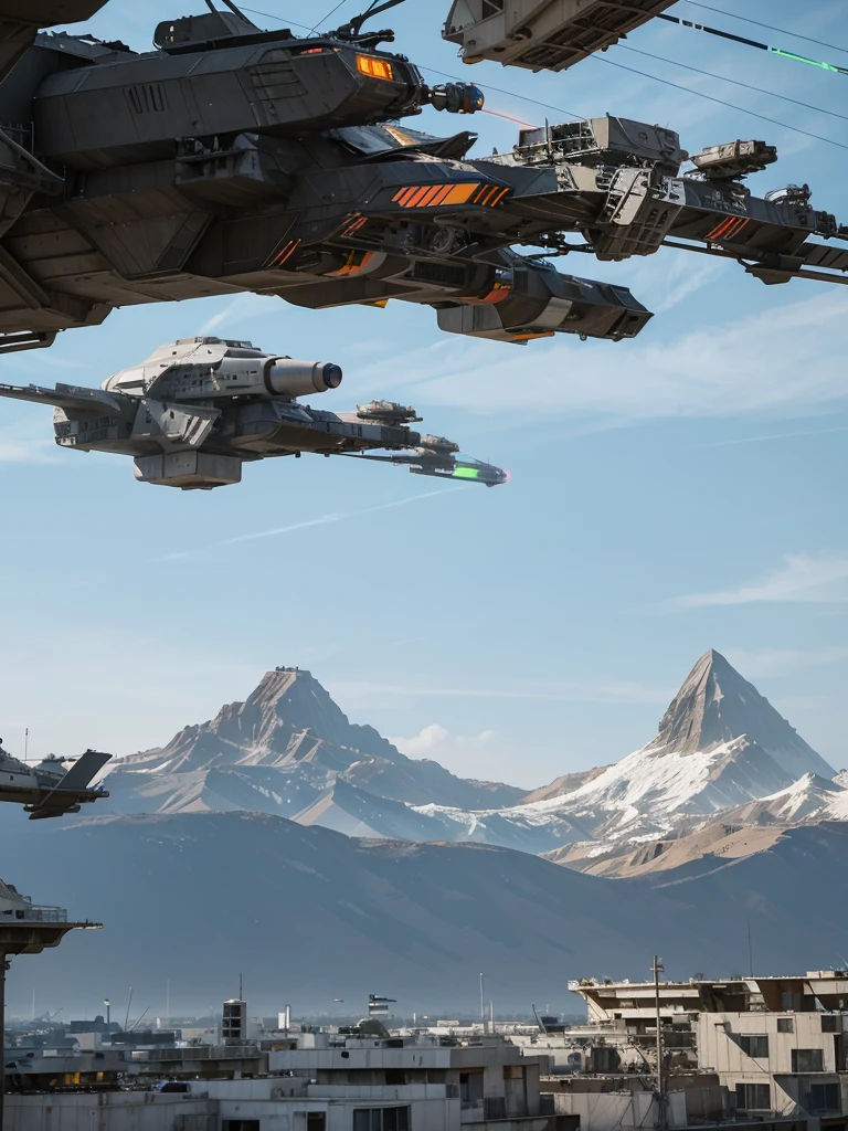 Amidst the chaos, hovering neon sattellites with sleek, angular designs patrol the skies. Their laser beams crisscross the air, casting eerie glows on the wounded parasite. These sattellites are the last remnants of a once-advanced civilization, now reduced to mere guardians of a dying world.