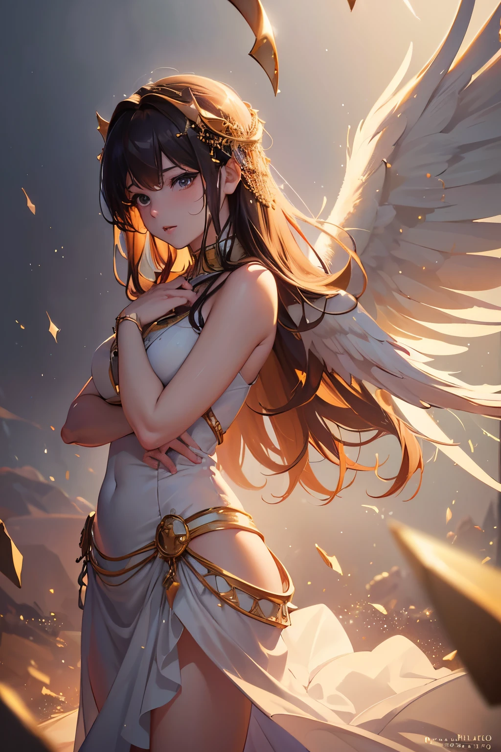 (best quality,8k,highres,masterpiece:1.2),ultra-detailed,(realistic,photorealistic,photo-realistic:1.37),anime style,angel hugging demon,sparkles in air,epic scene,full body,intense lighting