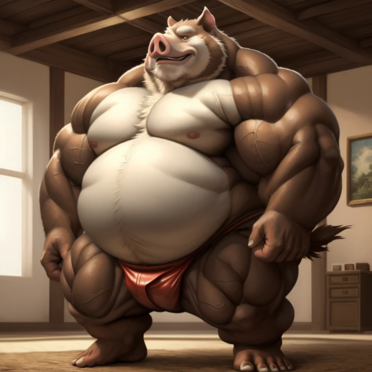 ((Masterpiece)),((Hight quality)),((Hught Detailed)),((Realistic,)) Anime Artistic masterpiece art, Concept anime art, Obese Nerd Pig, He is very Obese and very muscular beast, He wants to train and get bigger and stronger to become a huge sumo wrestler,