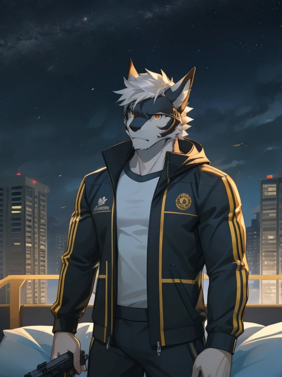 masterpiece,night,Anthropomorphic dragon,one person,(((s hair))),male,26 years old,Thick eyebrows,Light-colored fur,Strong body,pectoralis major,(((nude,White tracksuit,coat,Blue sports cap))),full-body shot,on city streets,(((With a machine gun))),(((ready to fight)))dark night,Light,sweat,(((white hair))),Serious,Emotional Focus,Looking at the enemy,Serious,Vigilante,defend,Golden pupils,big eyes,Strong,Lying on the bed in the sea of flowers,Full body image,The sky is clouded over,cloudy day,Green Plants,it'it'It's raining on the road,Swamp area,Broken Branch,forest,war(((background:broken city 1.5))),(((Detailed character description))),