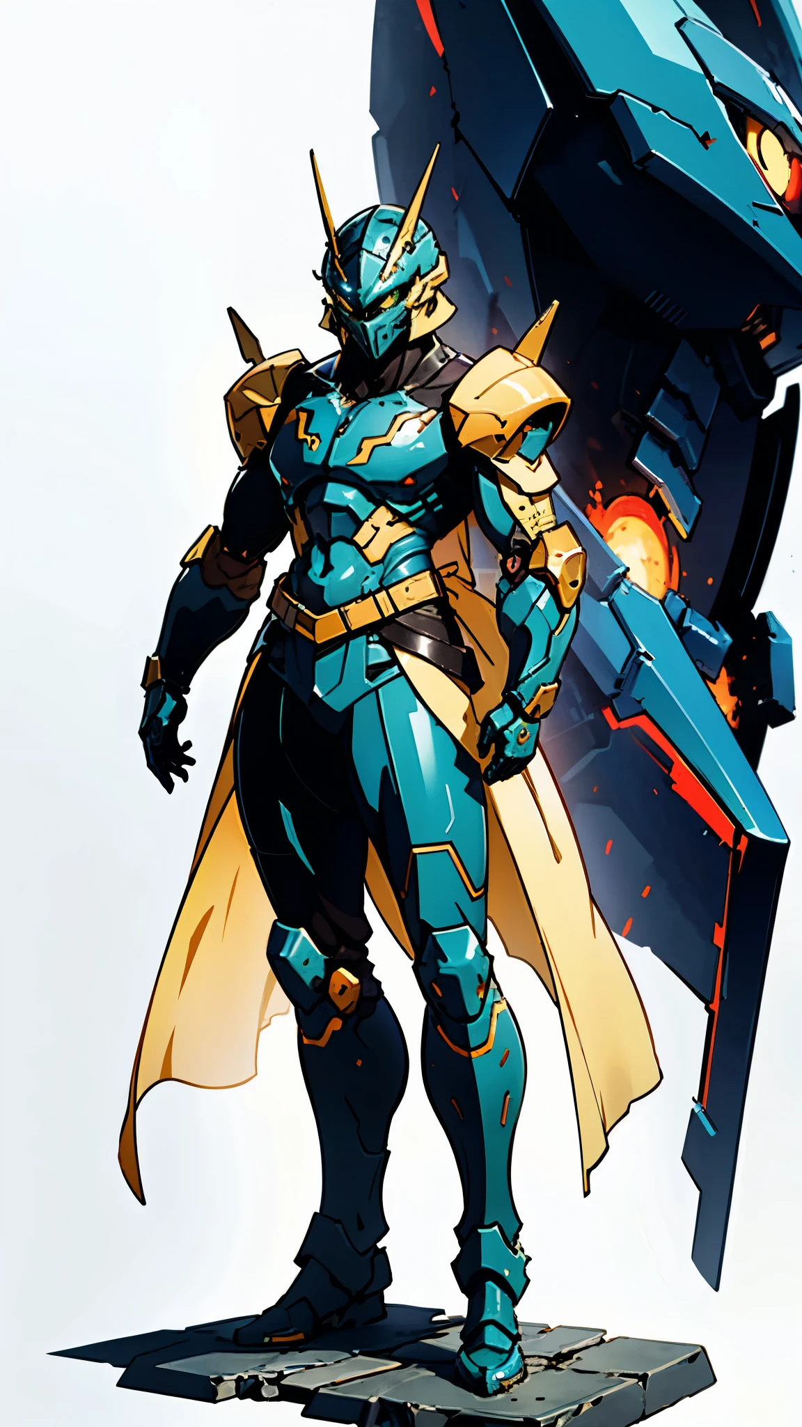 A man wearing a full-face helmet, a fantasy-style biotech armored combat suit, green eyes, (a composite layered chest armor), fully enclosed shoulder guards, matching arm and leg guards, the belt is adorned with cross, (the color scheme is primarily white with golden and blue accents), the design balances heavy with agility, a high-tech bio-mecha armor, (Armor Concept Inspired by Paladin, stand on the top of a skyscraper in a futuristic sci-fi city), this character embodies a finely crafted fantasy-surreal style armored hero in anime style, exquisite and mature manga art style, (battle damage, element, plasma, energy, the armor glows), ((male:1.5)), metallic, real texture material, dramatic, high definition, best quality, highres, ultra-detailed, ultra-fine painting, extremely delicate, professional, perfect body proportions, golden ratio, anatomically correct, symmetrical face, extremely detailed eyes and face, high quality eyes, creativity, RAW p